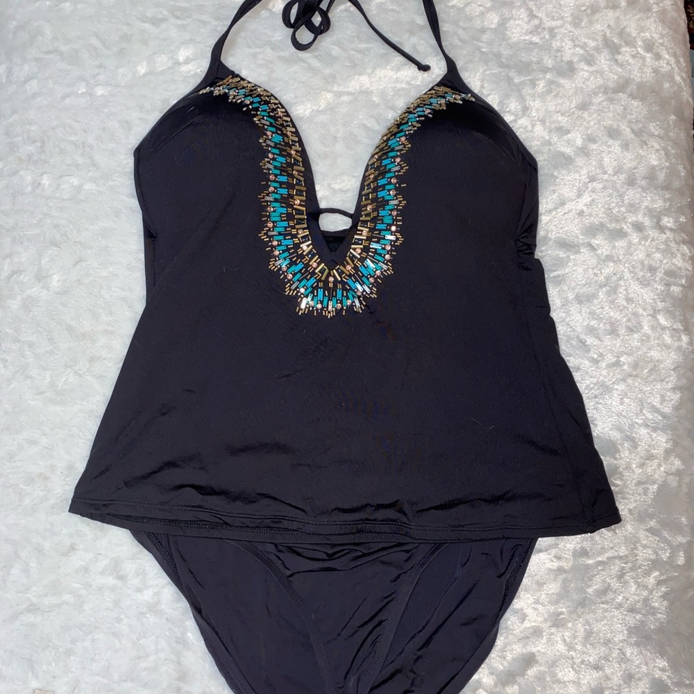 Kenneth Cole Beaded Deep V Tankini Top